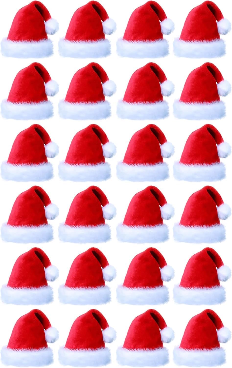 24 Pack Plush Santa Hats Adults Bulk, Large Red Velvet Christmas Hats Xmas Gifts for Family Adult Co-workers
