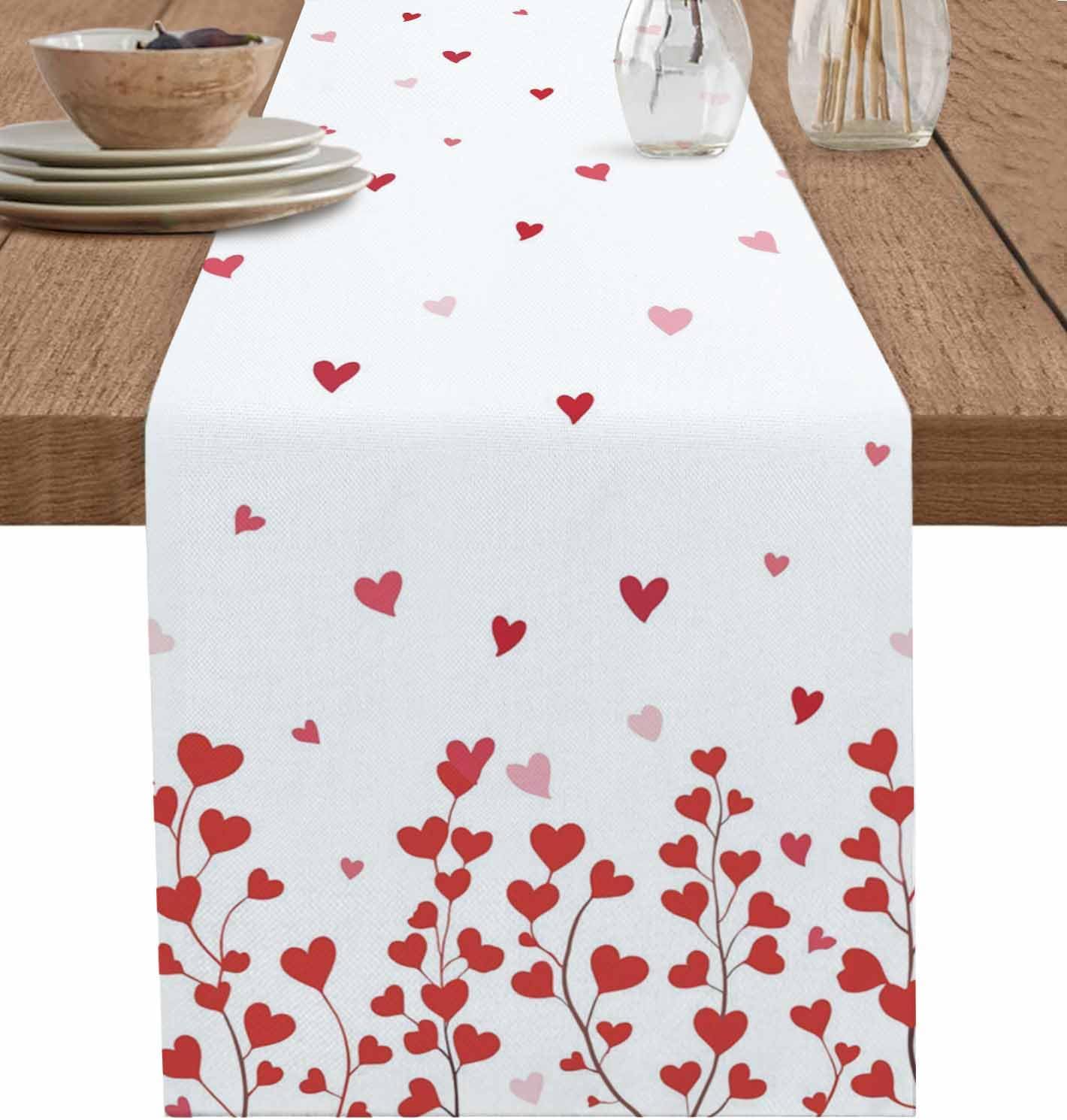 Amazon.com: Table Runner 72" Long Valentine's Day Red Love Heart Plants ...