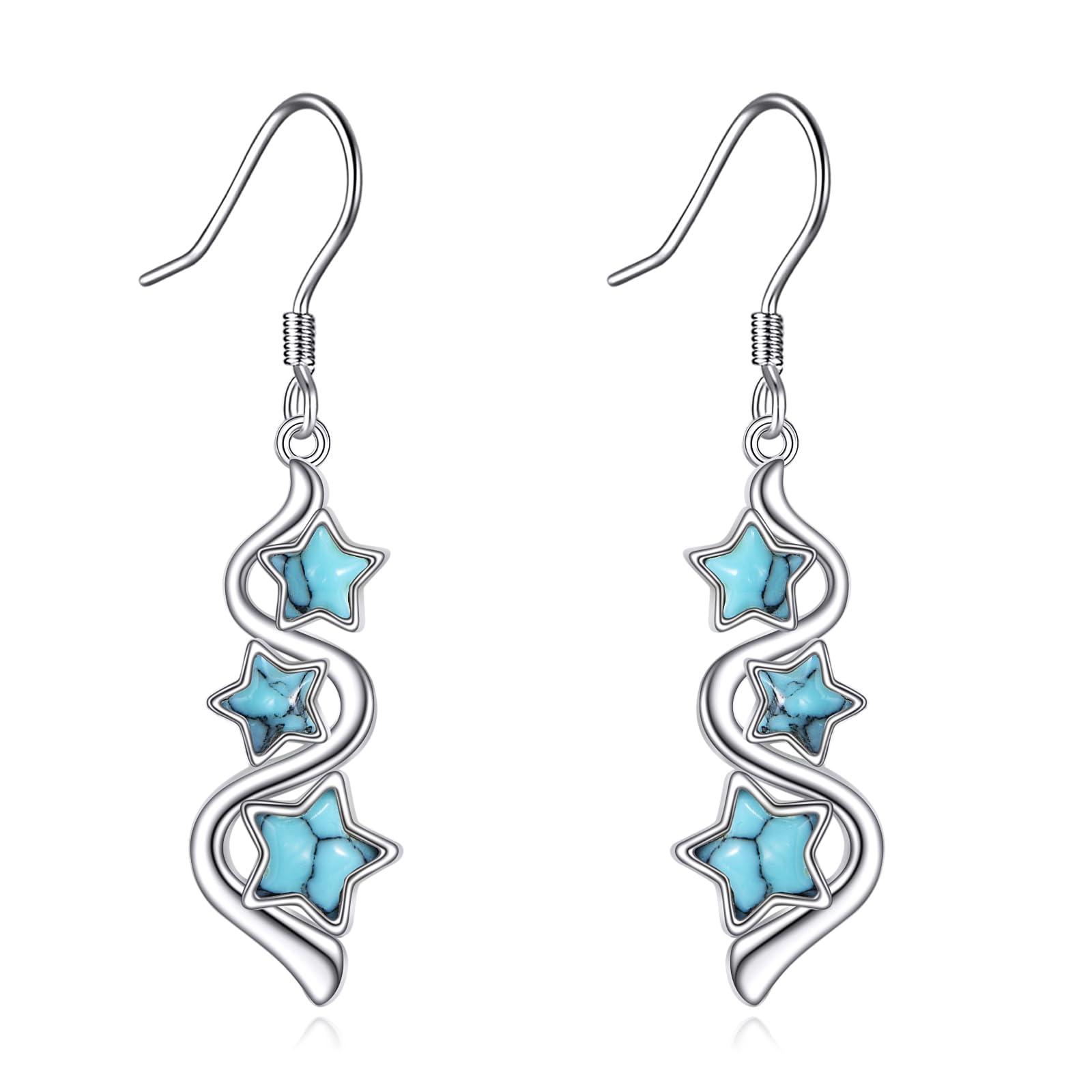 Türkis/Mondstein/Moosachat Ohrringe für Damen 925 Sterling Silber Einfache Edelstein Hängend Ohrhänger Schmuck Geschenk