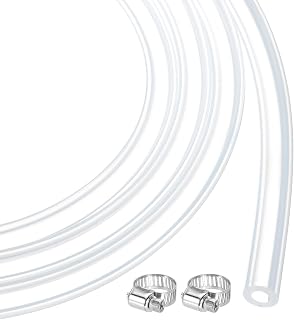 MECCANIXITY 3.3ft Clear Silicone Rubber Tubing 1/4" OD Plastic Tube Flexible Air Hose for Brewing, Wine Making, Pump Siphon, 4mm x 6mm, with 2pcs Clamps