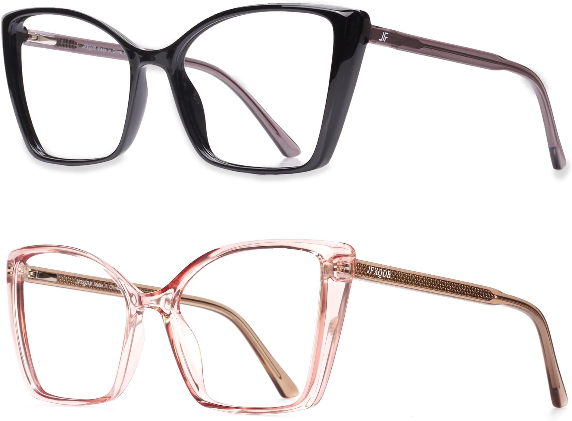 2 Pack Blue Light Blocking Glasses for Women, Oversized Trendy Cat Eye Computer Gaming Glasses Anti Glare & UV Glare RF6204 (Black + Clear Pink Cateye Frame)