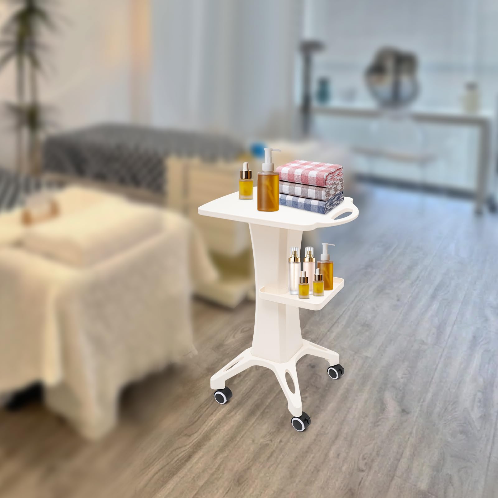 Carrello per salone di bellezza, carrello a 2 ripiani, per spa, attrezzature di bellezza, manutenzione, vassoio portaoggetti, carrello porta macchina di bellezza, carico massimo 40 kg