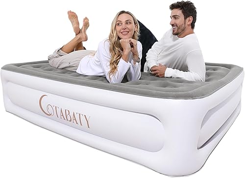 Colchón de aire Queen con bomba incorporada, colchón inflable de 18 pulgadas de alto, cama de aire doble inflable, colchón inflable de lujo portátil