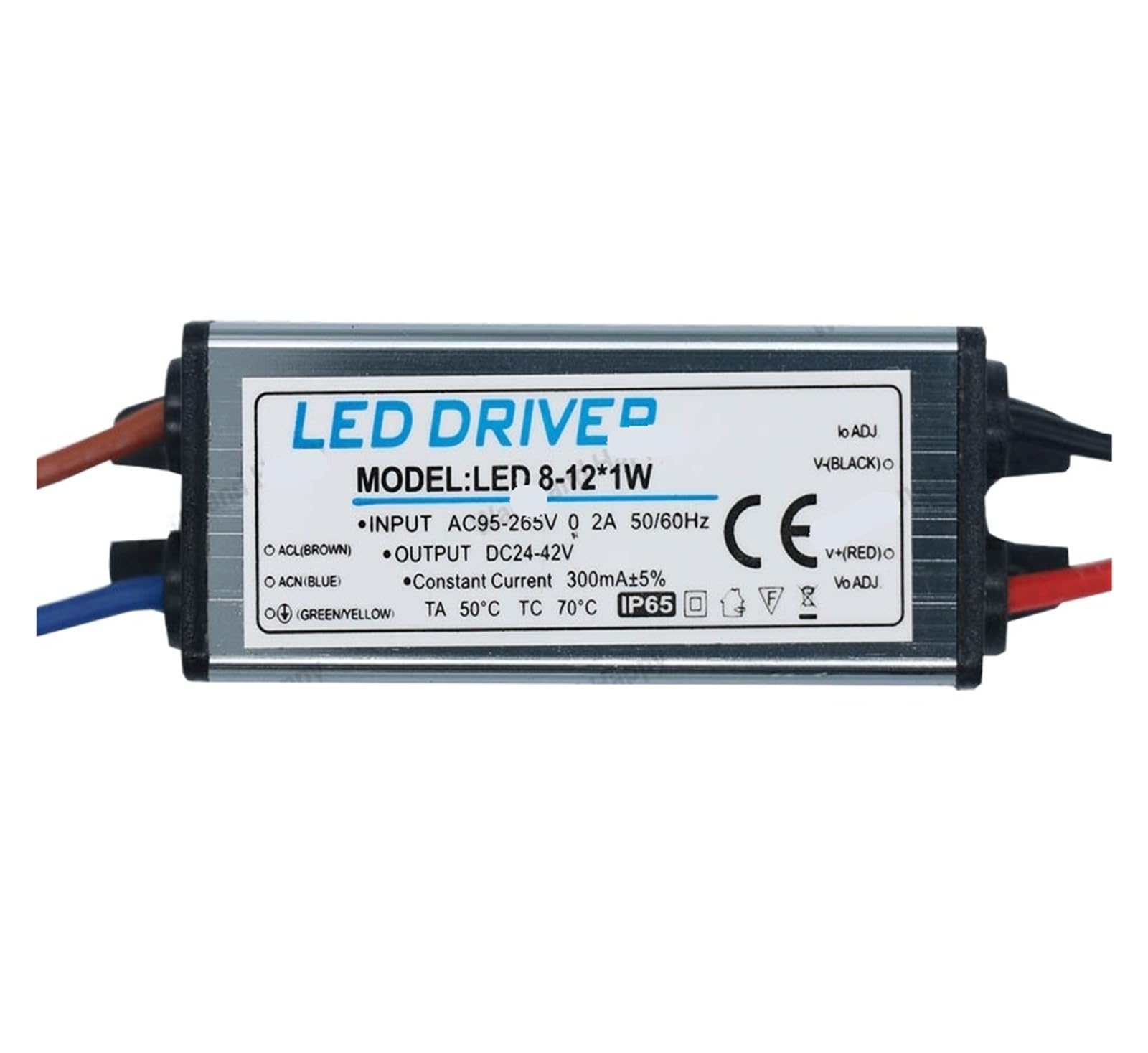 PWANUIGTE LED Driver 1-3W 4-7W 8-12W 12-18W 18-24W 25-36W AC95V-265V Power Supply 300mA Waterproof IP65 Lighting Transformer(8-12W DC24-42V)