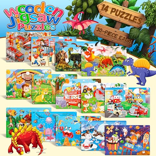 Puzzles para Niños de 4 a 8 Años, Set de 14 Rompecabezas de Madera de 30 Piezas para Educación Preescolar, Juguetes de Aprendizaje para Niños y Niñas miniatura 5