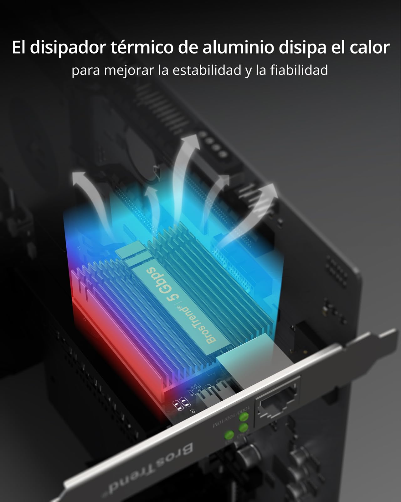 BrosTrend 5GB Tarjeta de Red PCIe, 5 Gigabit Tarjeta Red PCI Express, PCIe Ethernet Adaptador con Perfil Bajo Extra, RJ45 Nic PCI Express, Windows 11/10 Windows Server 2022 Sólo, Vida ÚTI Protección