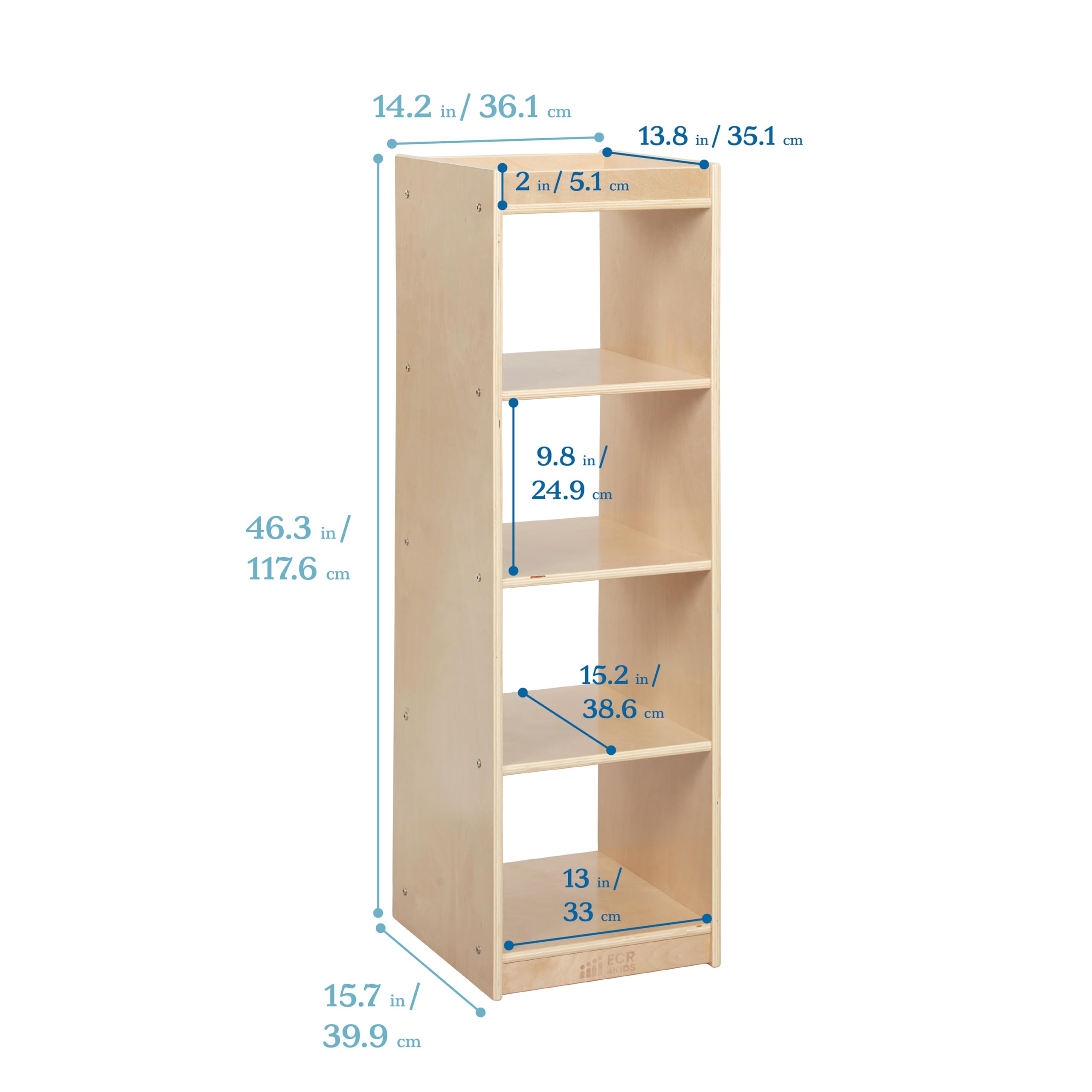 ECR4Kids 4-Cube Vertical Storage Cabinet, Display Shelf, Natural