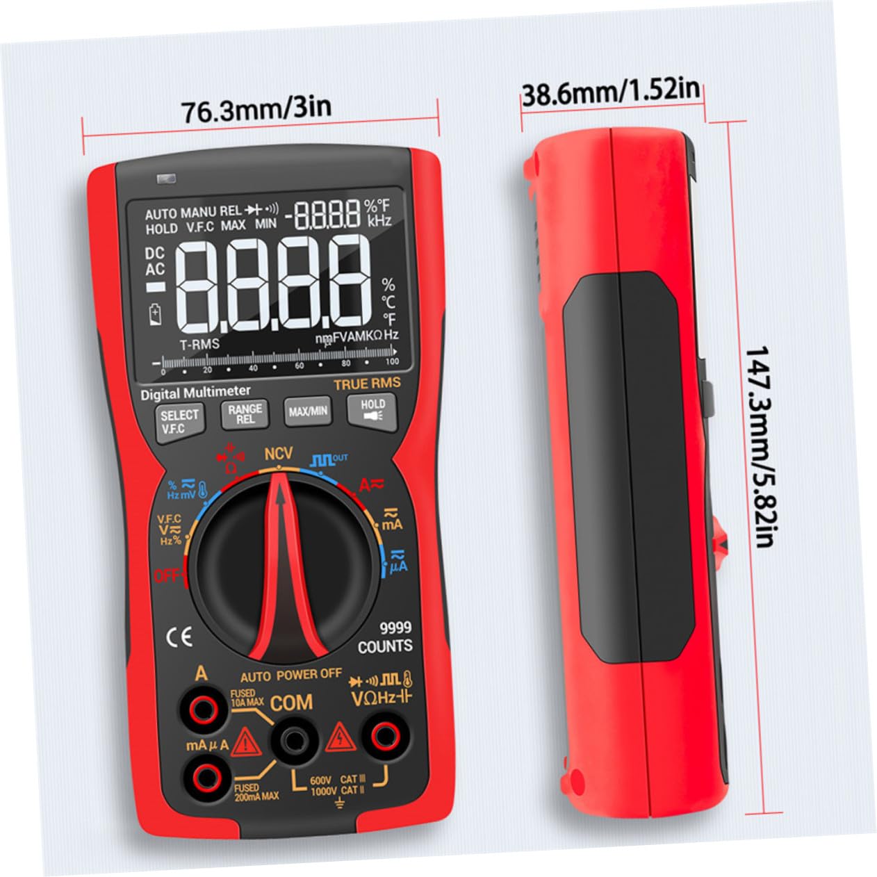 Vaguelly Intelligent Digital Multimeter with Voltage Display Screen High Precision for Capacitance Voltage Resistance Measurement No Battery