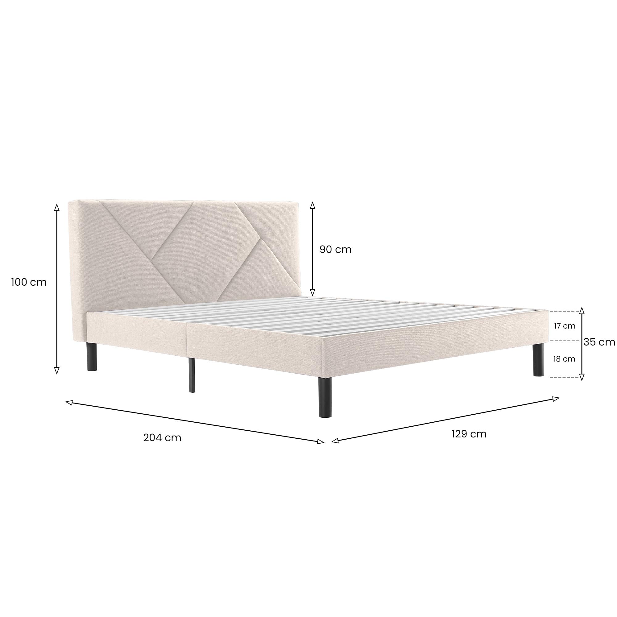 Dmora - Letto piazza e mezza Zeffirio, Sommier per camera da letto, Giroletto per stanza, Struttura porta materasso, Adatto a materasso Cm 120x190, Beige