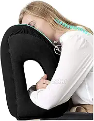 Almofada Apoio Inflável Avião Ônibus Carro Viagem Travesseiro Dormir (Preto)