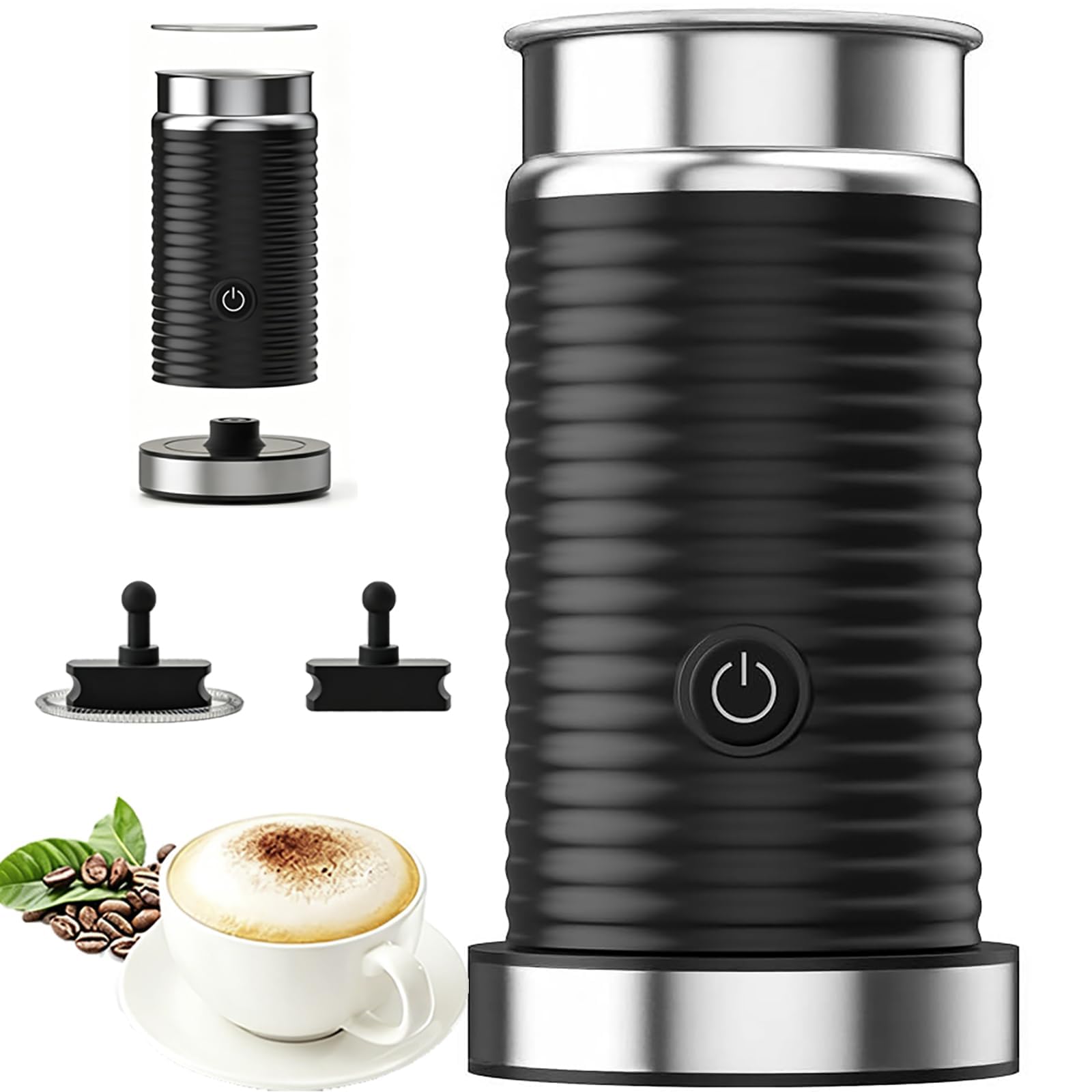 Elektryczny spieniacz do mleka 4 w 1, 550W, automatyczny do gorącej | Inteligentna kontrola temperatury, automatyczne wyłączanie i łatwe czyszczenie, cicha praca do latte i cappuccino(black)