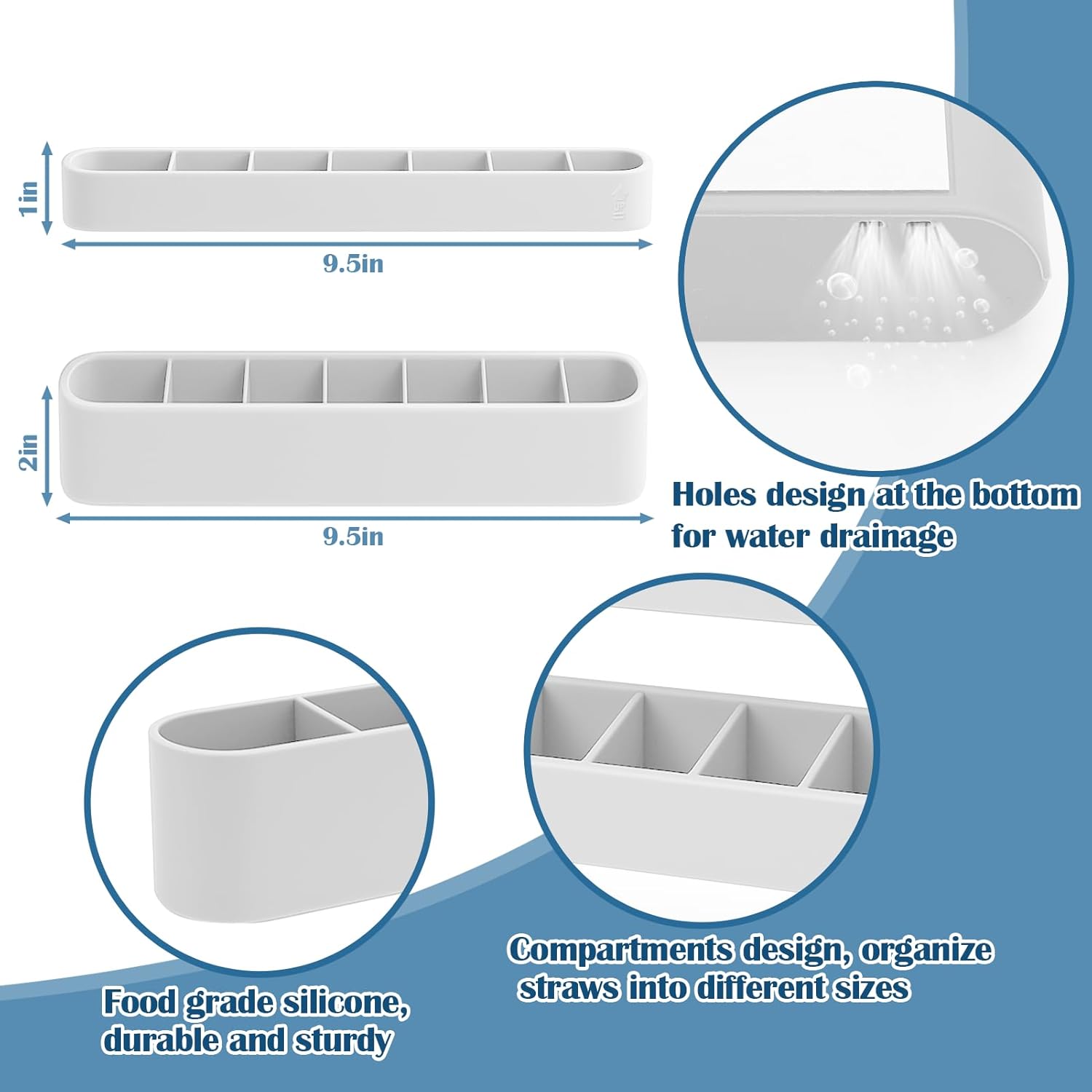 Juome Straw Holder for Cabinet, Silicone Straw Organizer with Double Sided Adhesive Tape, Reusable Tumbler Straws Storage Dispenser for Kitchen Counter Cupboard Door (White) - Image 7