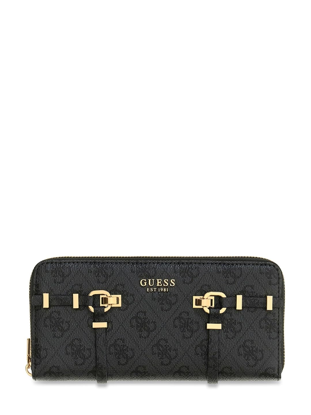 GUESS Geldbörse Leona Logo SLG Zip Around Wallet Coal Logo dunkelgrau