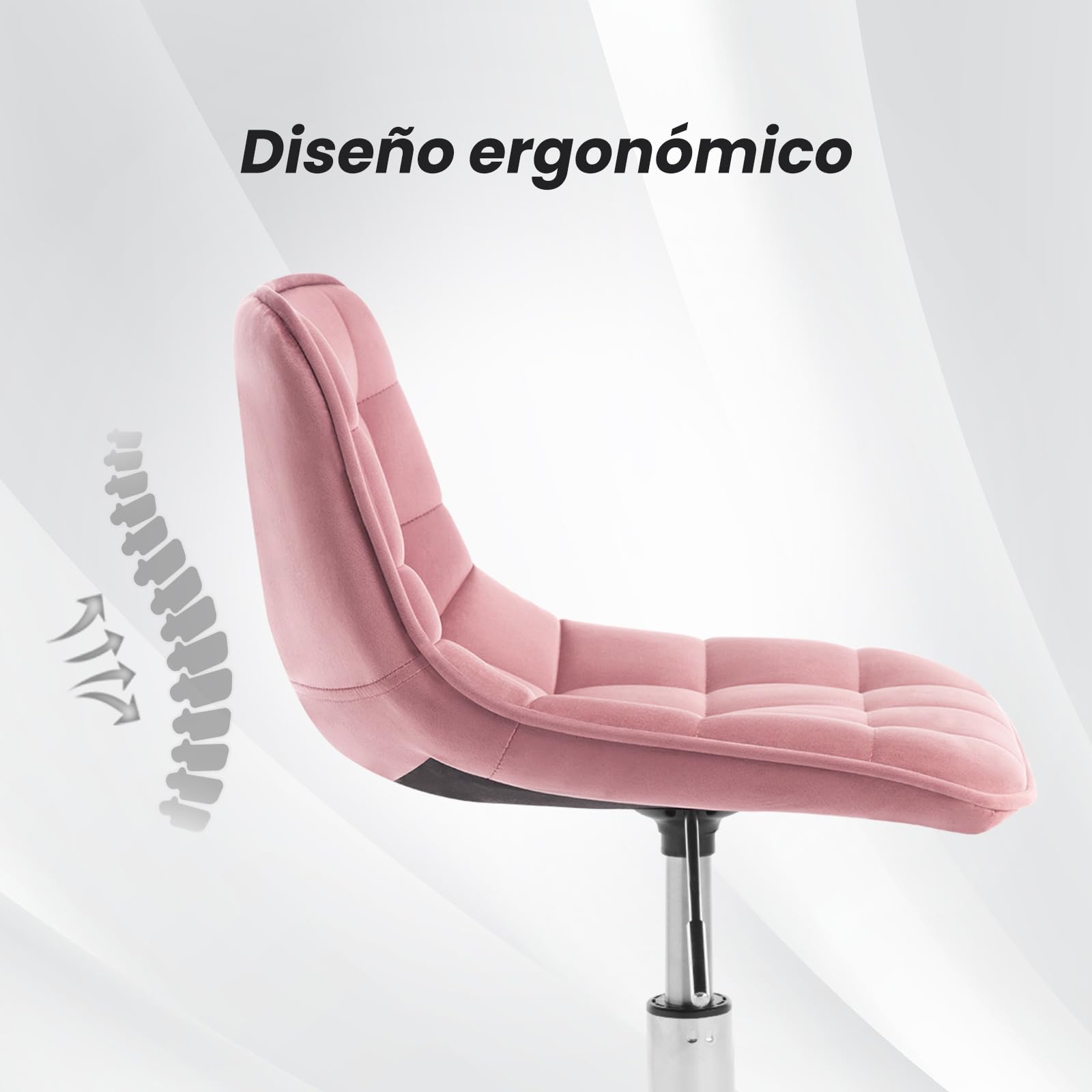 WOLTU Silla de Oficina, Taburete Tocador Giratorio, Silla Ergonómica Escritorio con Respaldo, Taburete Bajo con Asiento Ajustable de Altura, Asiento Tapizado en Terciopelo, Rosa