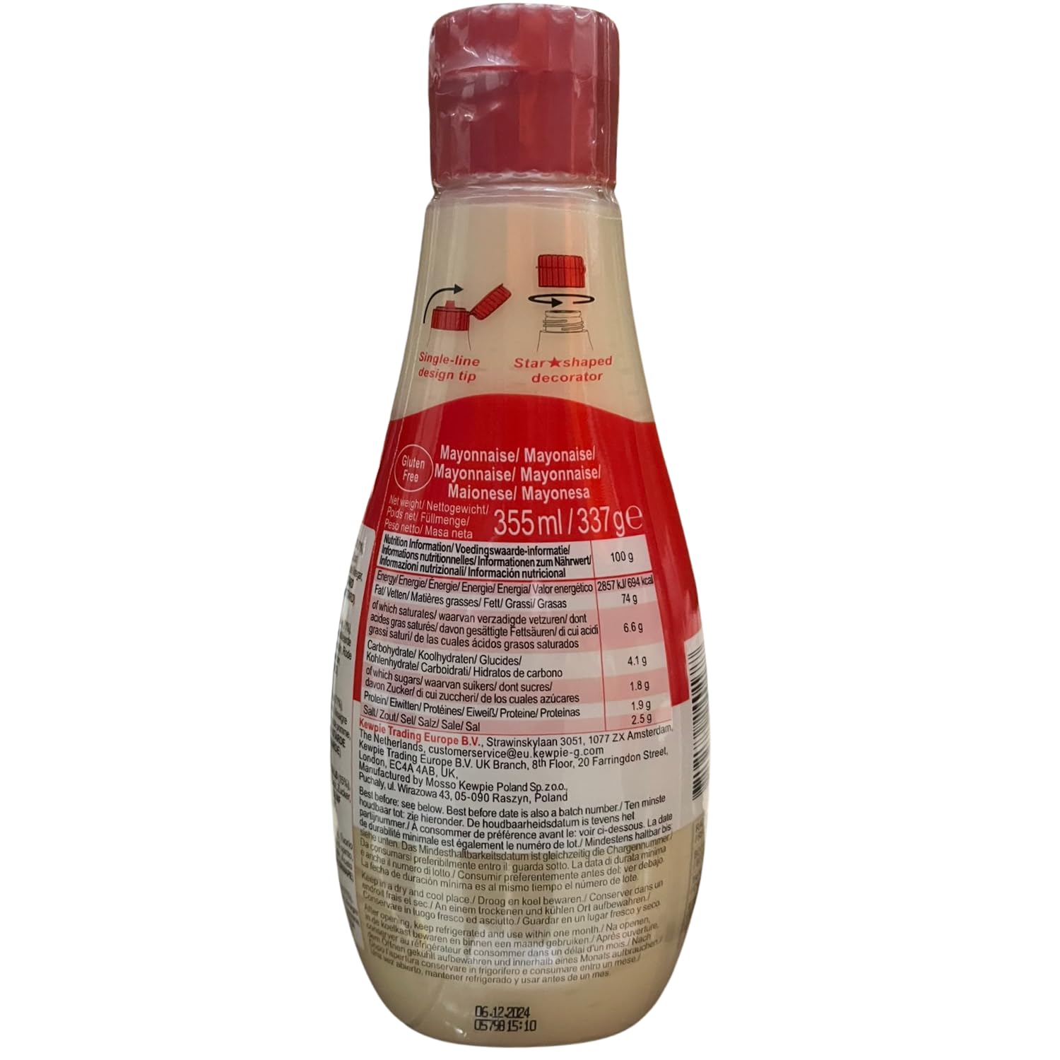 Kewpie Mayonnaise Japonaise 6x355ml - Multipack | Goût riche et légèrement sucré, onctuosité authentique, fabriqué selon les normes et méthodes japonaises traditionnelles
