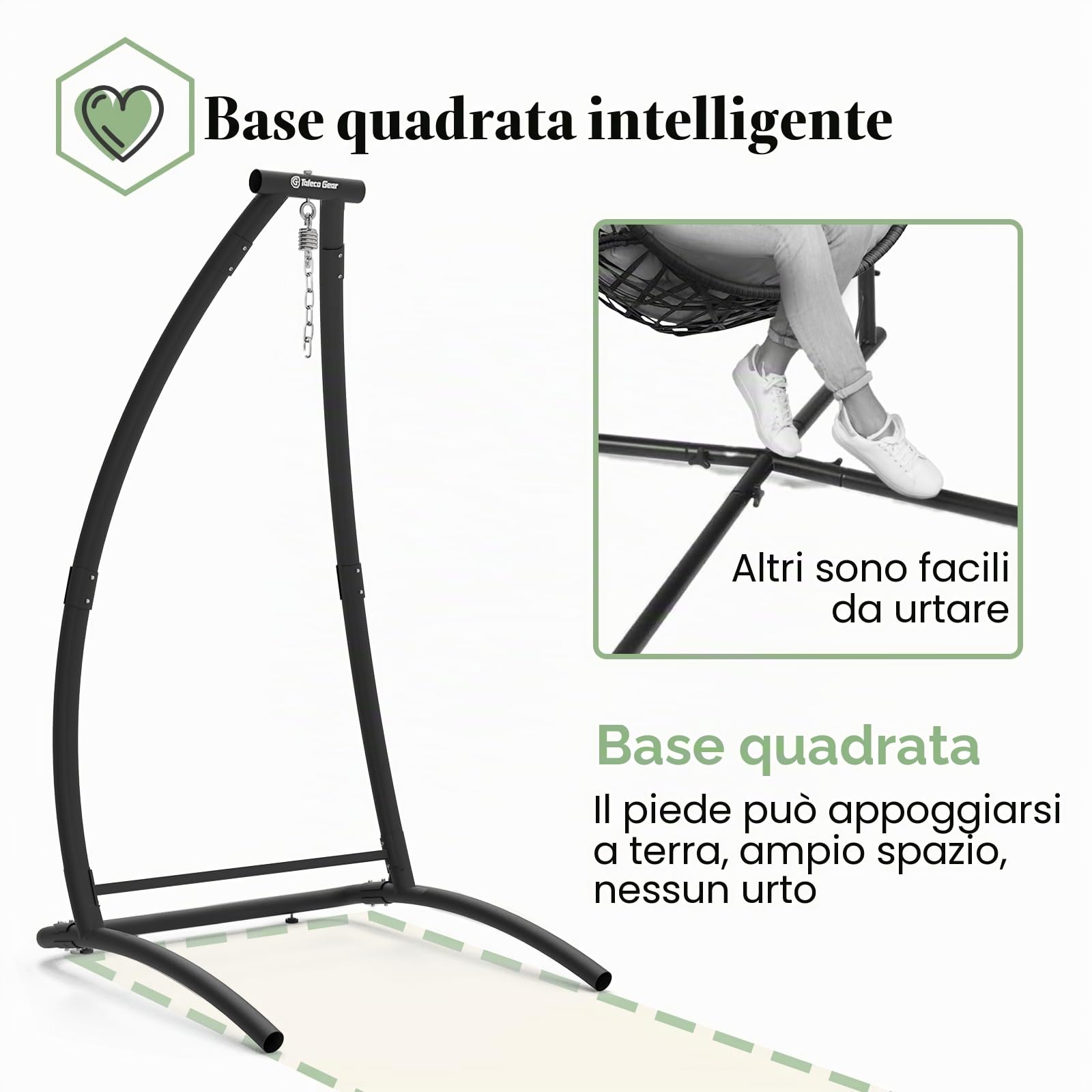 Supporto per Amaca a Sedia a Forma di C, Sedia sospesa con cuscino comodo, Poltrona Sospesa da Giardino,Interno Sedia Dondolo Esterno Sospesa, Carico Fino 150KG