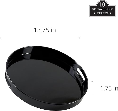Miniatura 2 de 10 Strawberry Street Bandeja redonda de laca de 13.5" con asas, color negro