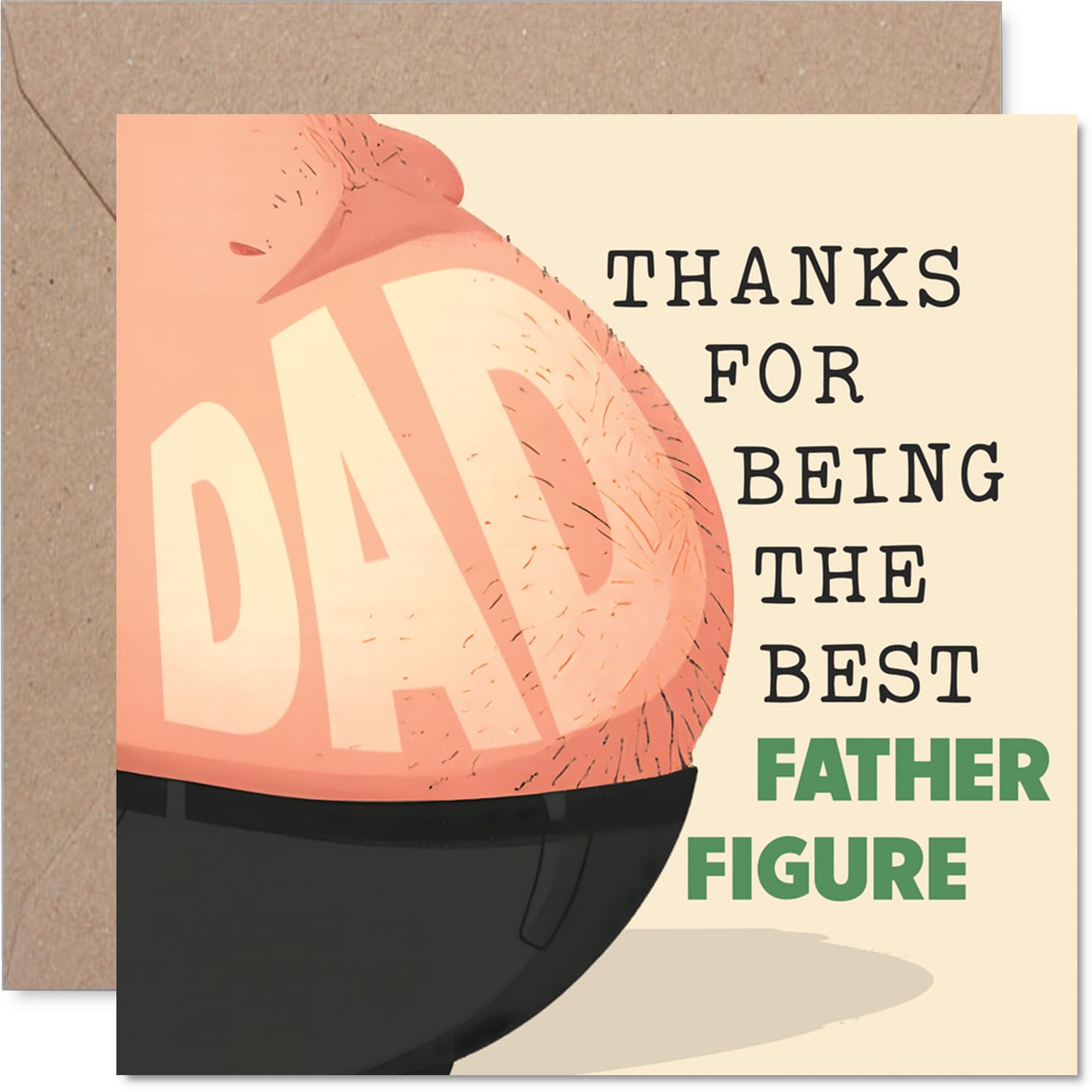 Funny Birthday Card for Dad - Belly Laughs for Dad - Humorous Illustration with Bold 'DAD' and Cheeky Thanks, Father's Day - 145mm Square, Envelope Included