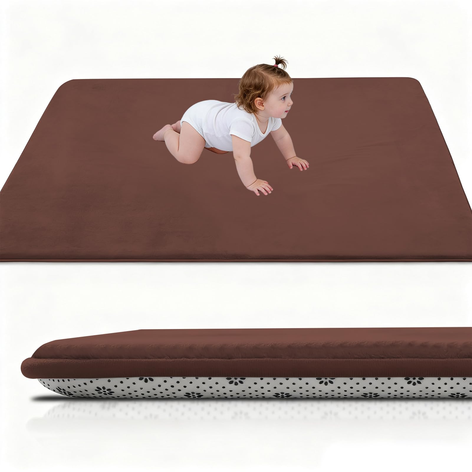 Stqyeiw Baby Play Mat for Floor 2cm Thick 200 x 380 cm Foam Floor Padded Playmats for Babies, Soft Baby Rug Kids Playpen Mat for Crawling Playing, Non Slip Bottom Brown