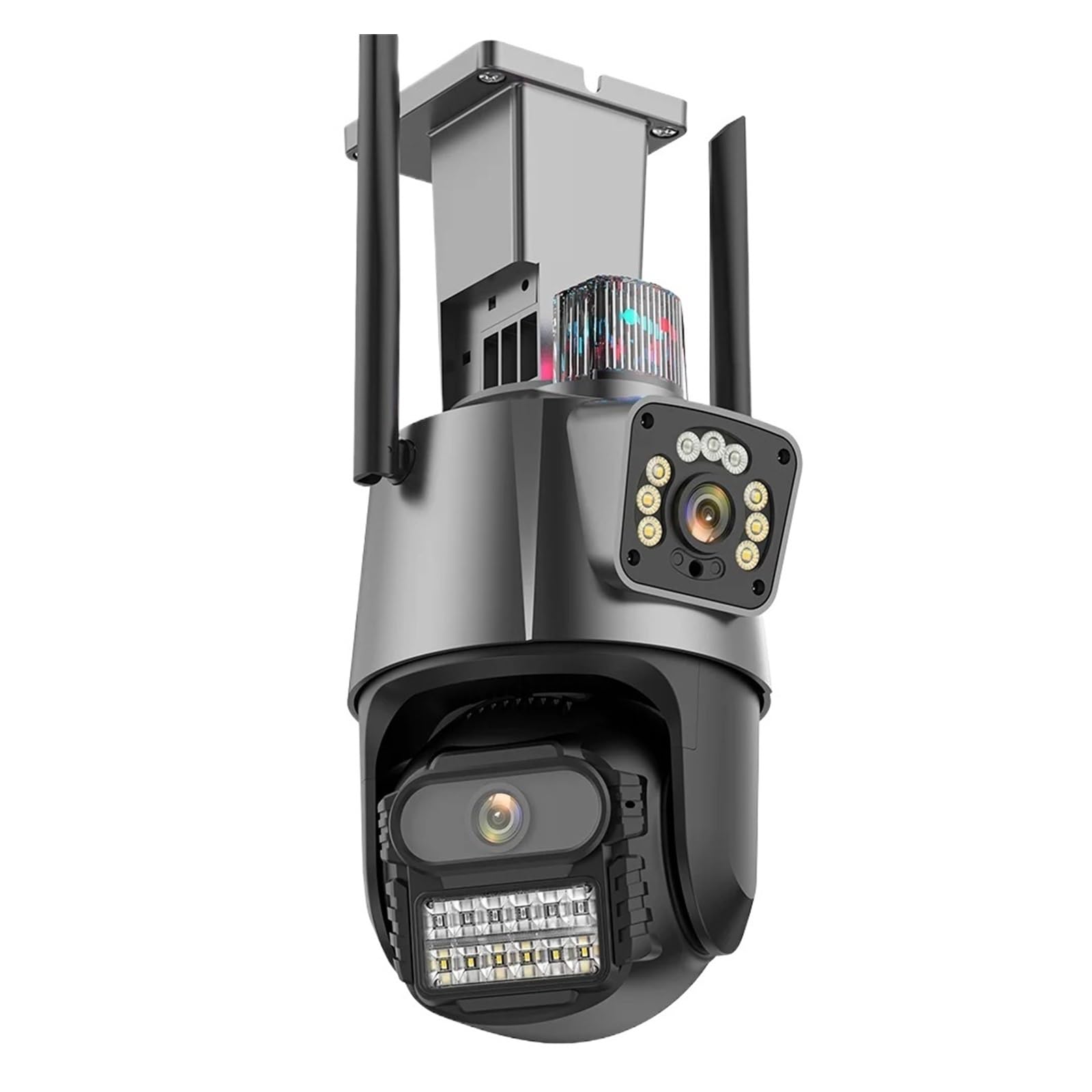 Kamera bezpieczeństwa, Zewnętrzna kamera PTZ Wi-Fi 4K 8MP HD z dwoma obiektywami i podwójnym ekranem Kamera AI Automatyczne śledzenie 4MP Nadzór wideo Alarm świetlny policyjny(4MP Add 64G Card)
