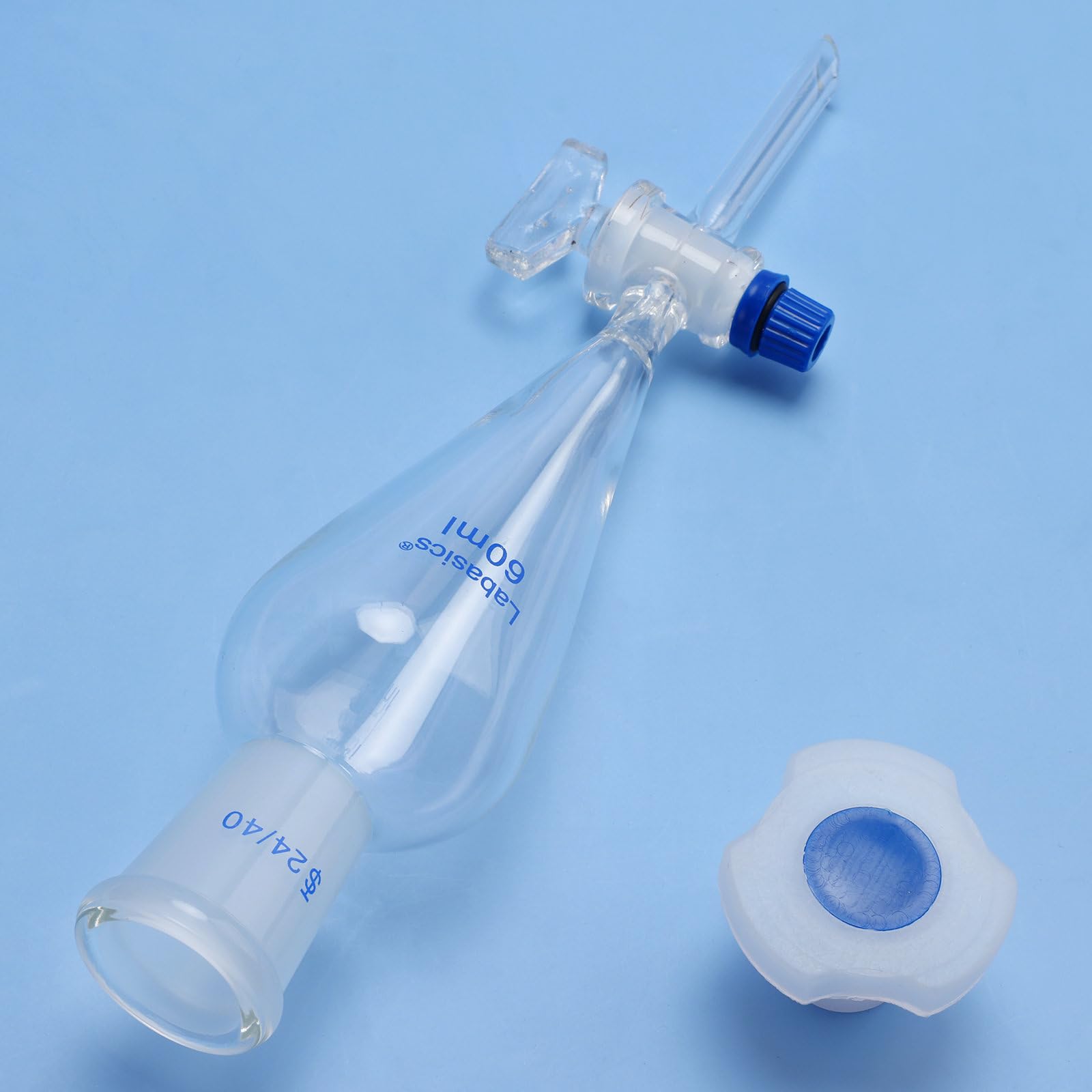 Labasics Kegelförmiger Scheidetrichter aus Borosilikatglas, 60 ml, mit Glashahn, ideal zur Flüssigkeitstrennung im Labor