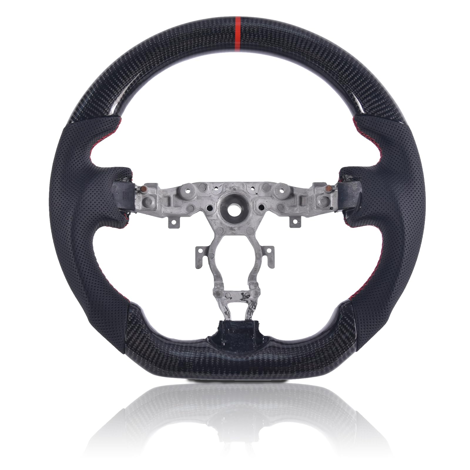 EASSAFEX Carbon Fiber Steering Wheel for Nissan 370z 2008-2020, D-shaped Flat-bottom Perforated Leather Grip