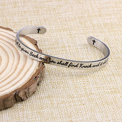 Joycuff Christian Jewelry For Teens Inspirational Bracelets Bible Verse Cuff Bangle Gift For Women Carved Ask And It Shall Be Given Seek And You Shall Find Knock And It Shall Be Opened #TOP3
