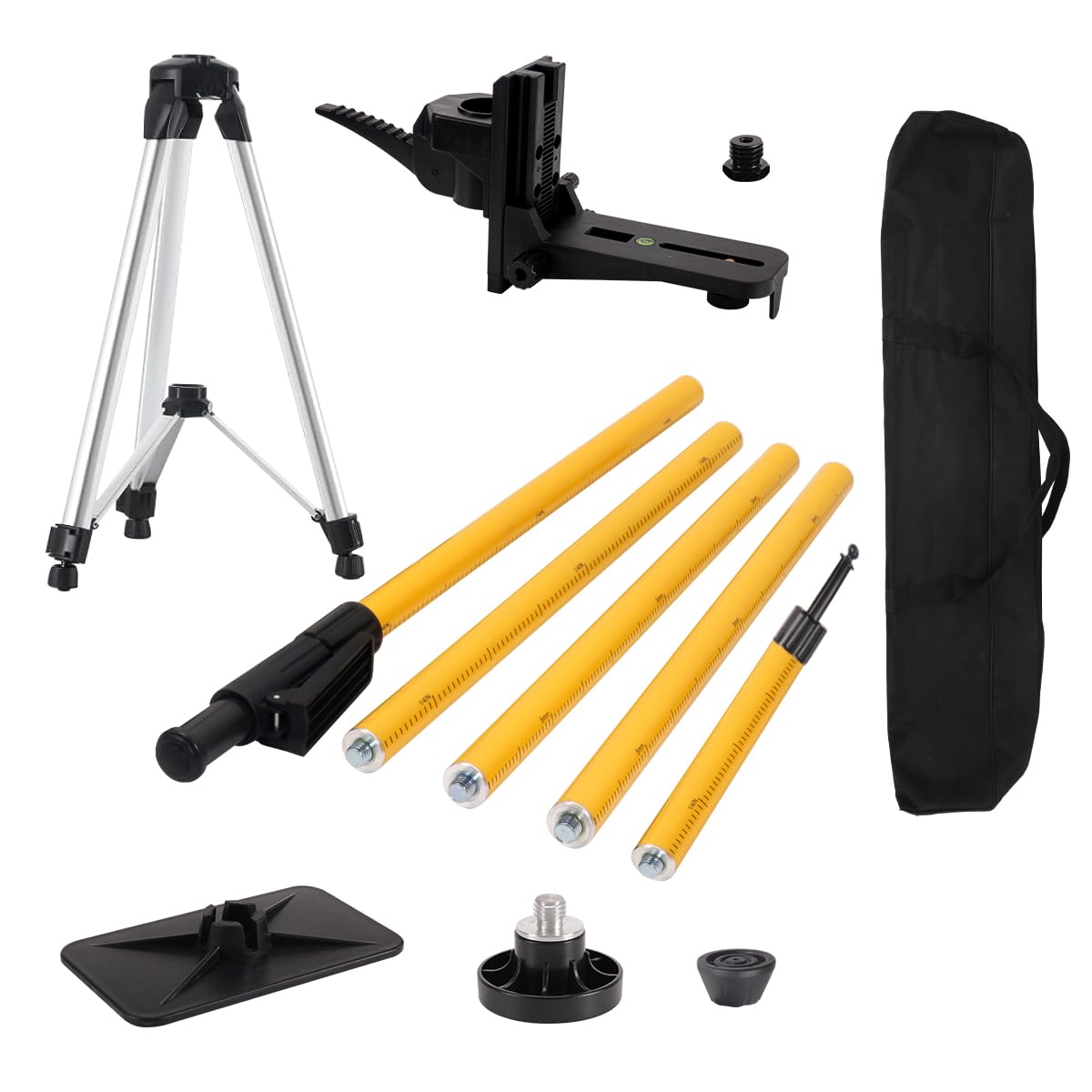 Telescoping Laser Level Pole with Tripod, 12Ft./3.6M with 1/4-Inch by 20-Inch Laser Mount for Rotary and Line Laser Level, 5/8"-11 Adapter Nut