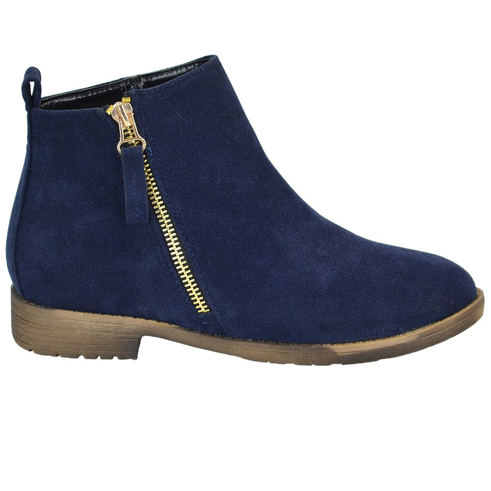 Essex Glam Womens Chelsea Block Heel Riding Biker Metal Zip