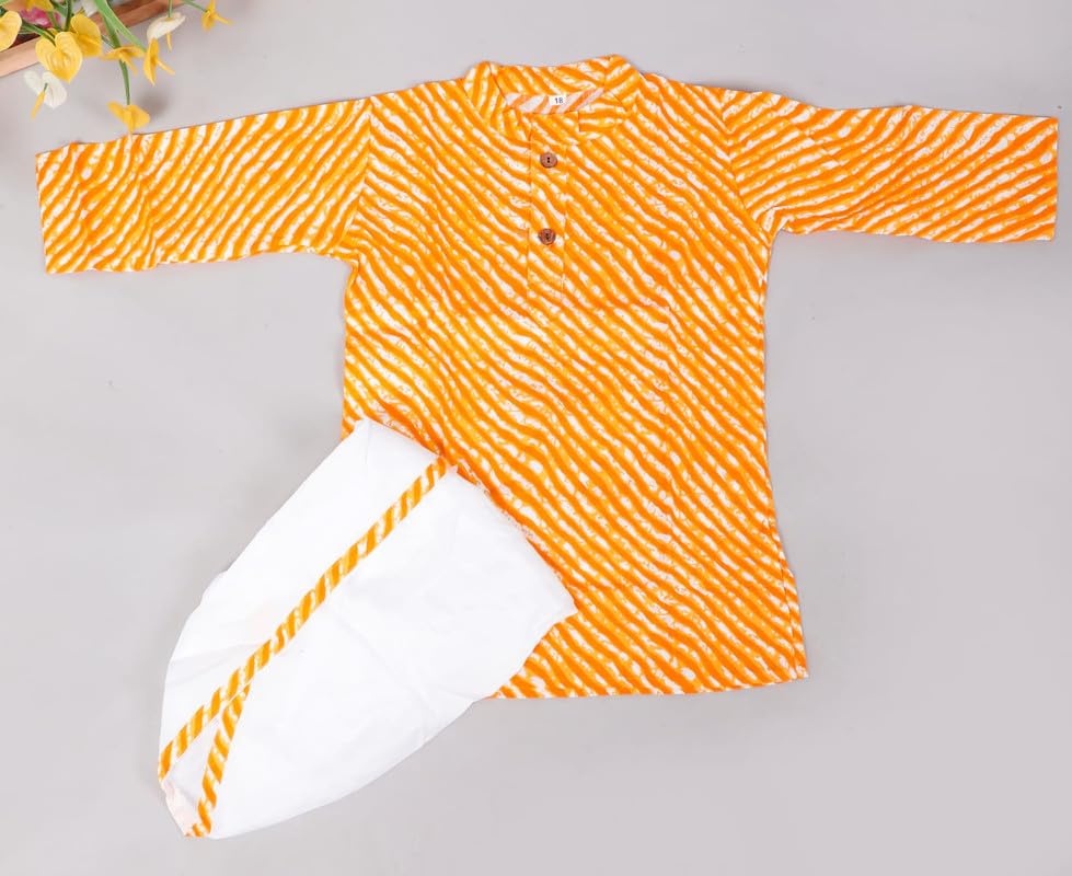 Image of Presents Stylish Festive Leheriya Print Kurta Dhoti Set for Boys /Dhoti Kurta Set For Kids