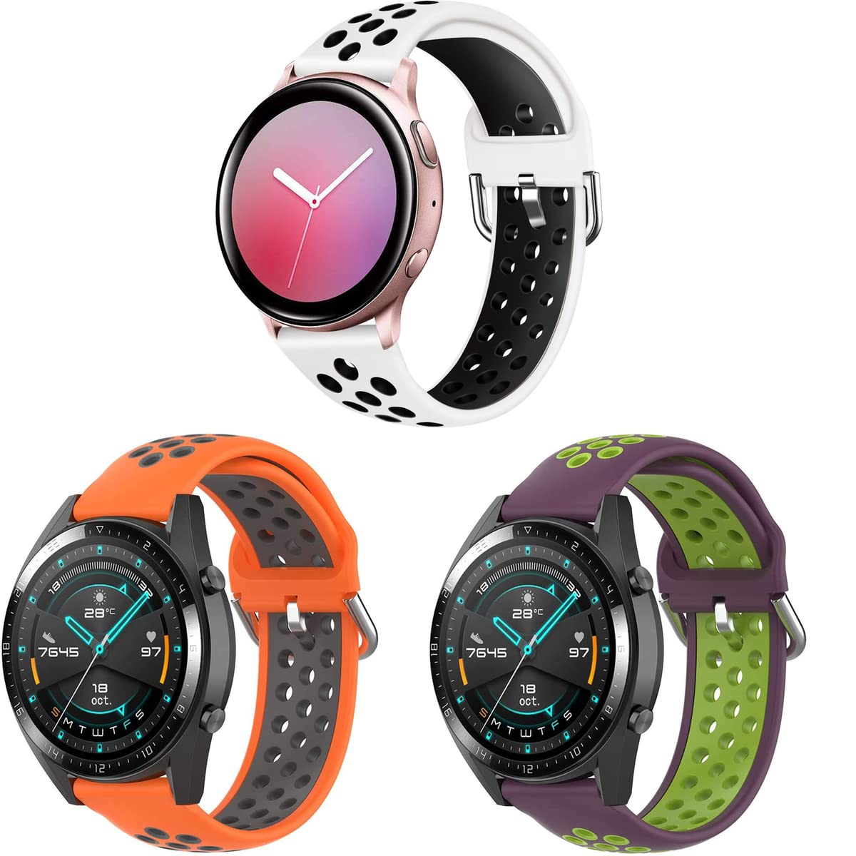 Diman 2 Cinturini In Silicone Per Amazfit GTS 3 / GTS 2 / GTS 2e - 20 Mm, Sgancio Rapido, Morbidi, Grigio + Nero - 3