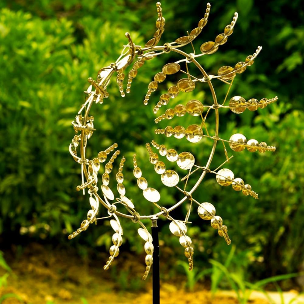 Mulino Vento Metallico Giardino Mulino A Vento Metallico Unico - Scultura Cinetica Bidirezionale Con Palo Da Giardino Decorazione Esterno Vento