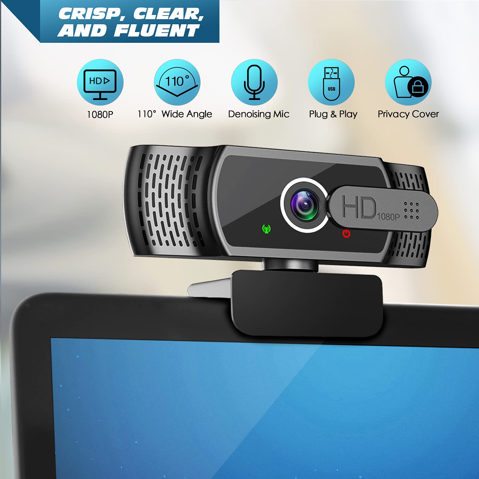 Pro 4K HD webcam met oogcontact, ruisonderdrukkende microfoon, plug and play USB voor Mac & PC zoom, Skype, teams, conferencing en videogesprekken Pro 4K HD webcam met oogcontact, ruisonderdrukkende microfoon, plug and play USB voor Mac & PC zoom, Skype, teams, conferencing en videogesprekken