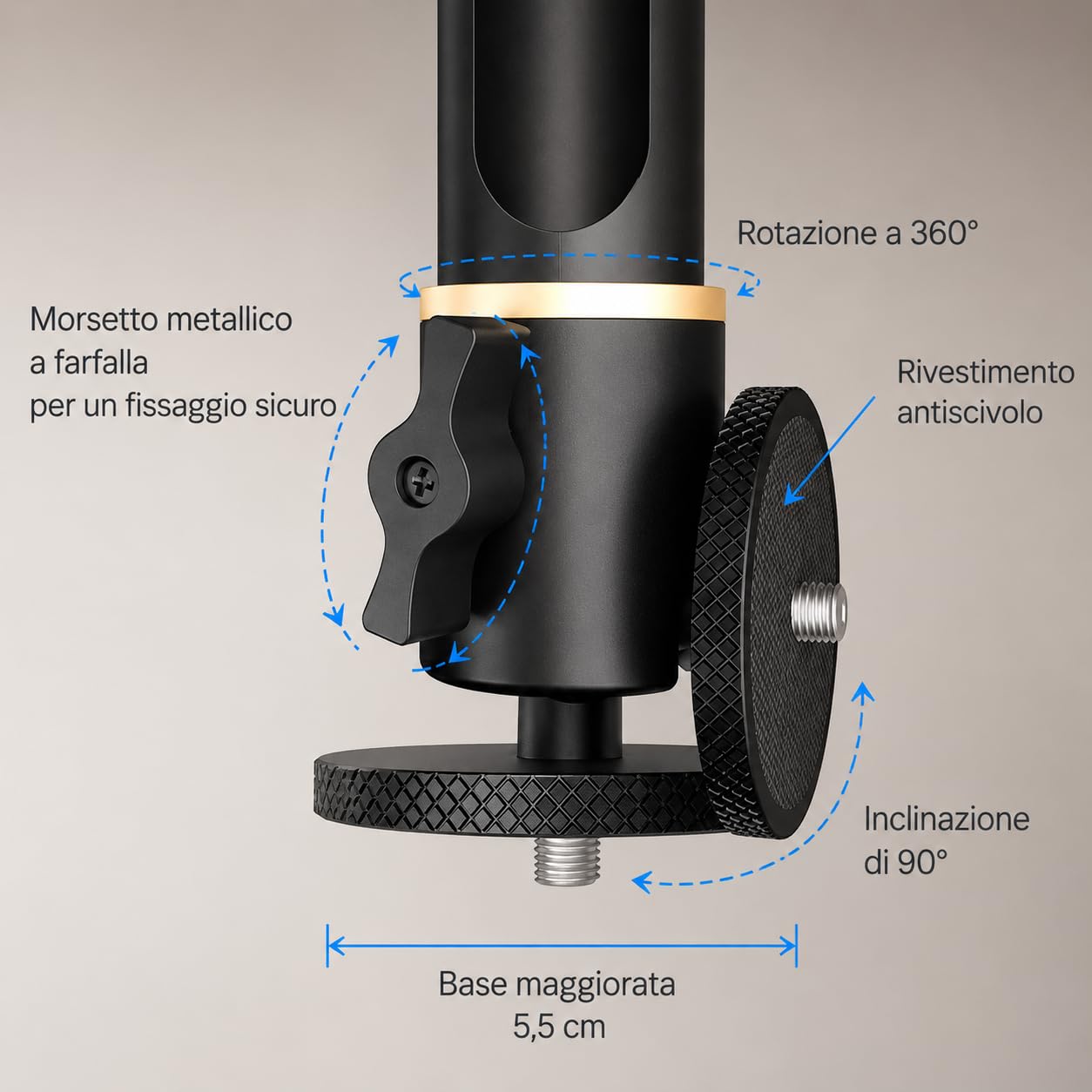 Staffa a Soffitto e Parete per Proiettore – Supporto Universale, Portata 10 kg, Regolabile 15-45 cm, Filettatura 1/4", Alluminio Al6063, Rotazione 360°, Cavo Nascosto