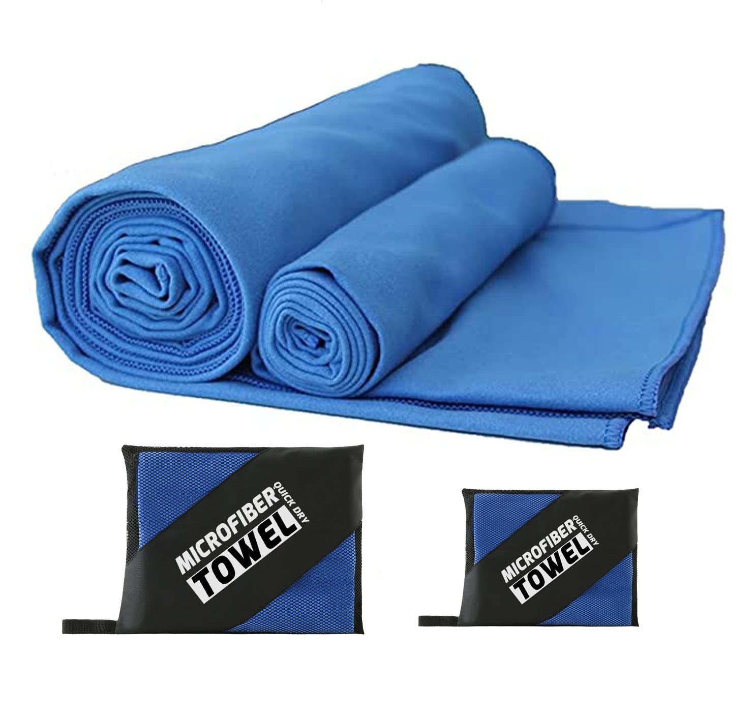 Microfiber Absorbent Towel Set of L+S Buttoned Loop with Pouch Quick Dry Sports Towel, Compact Lightweight Camping Towel Antibacterial Swim Towel Fast-drying Towels