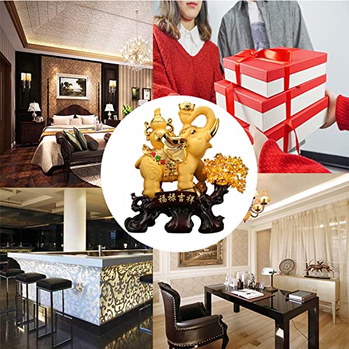 Statua portafortuna a forma di elefante Feng Shui, statuetta in resina dorata per la decorazione di casa e ufficio, attira ricchezza e buona fortuna per prosperità e successo
