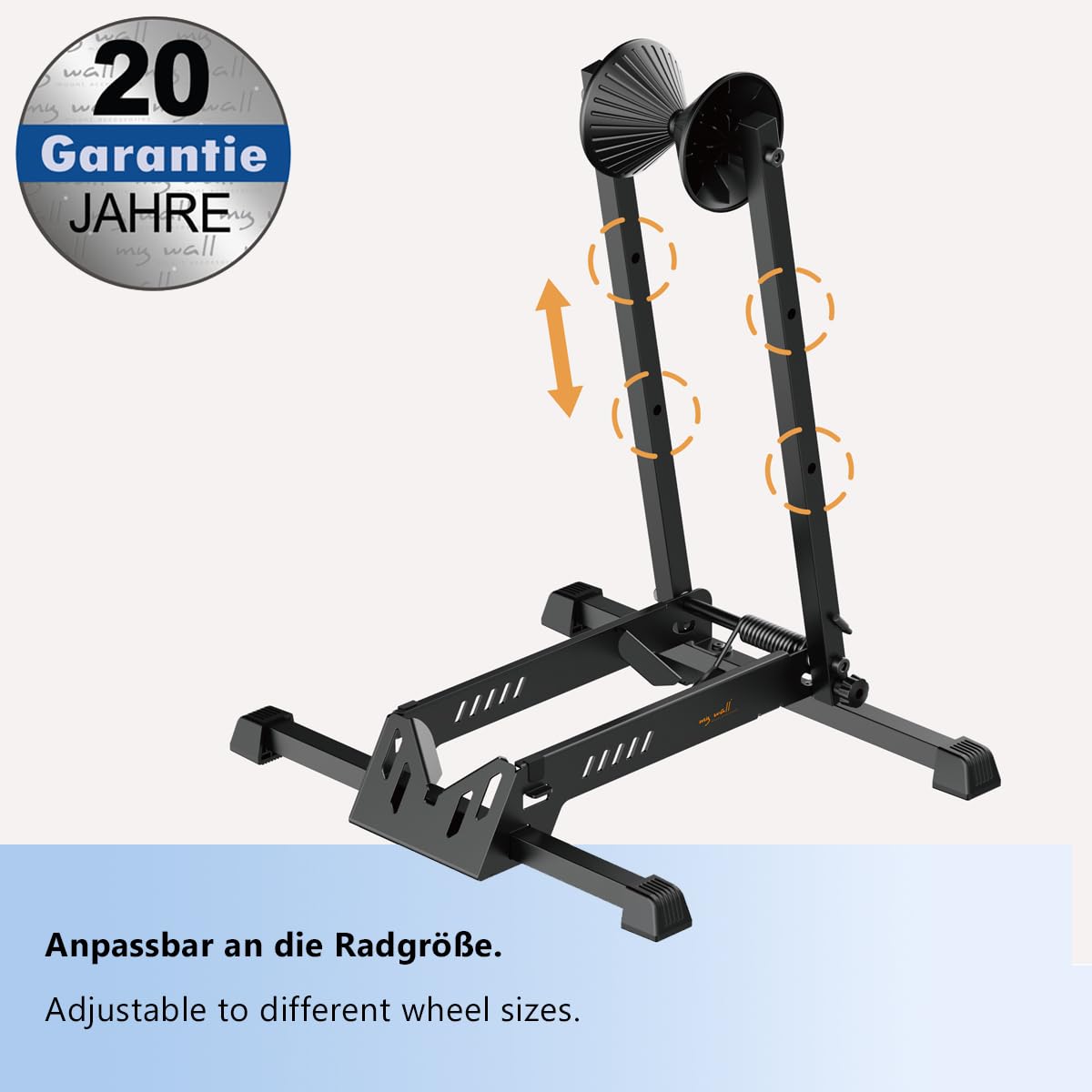 my wall Freistehender Klappbarer Fahrradständer - HR16L, für 20–29 Zoll, Radständer für MTB, Rennrad & E-Bike, Stabil, Faltbar, Einstellbar, Für Reifen bis 4,5", Bike Stand bis max. 35 kg