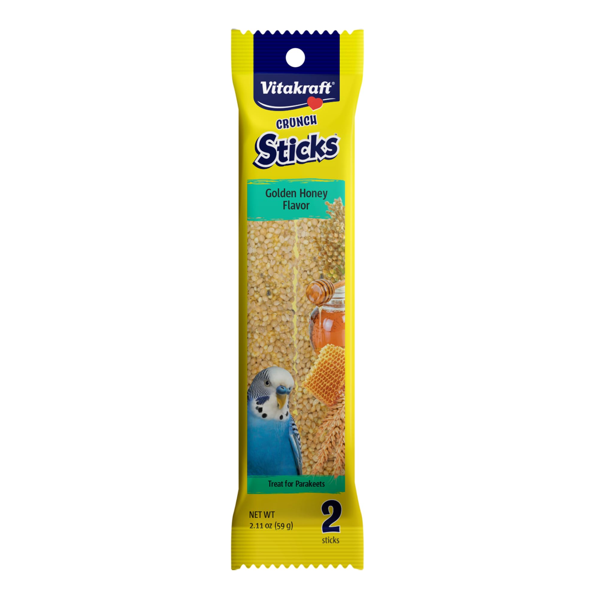 Vitakraft Parakeet Whole Grains & Honey Treat Sticks 2 Count, 2.11 Ounce