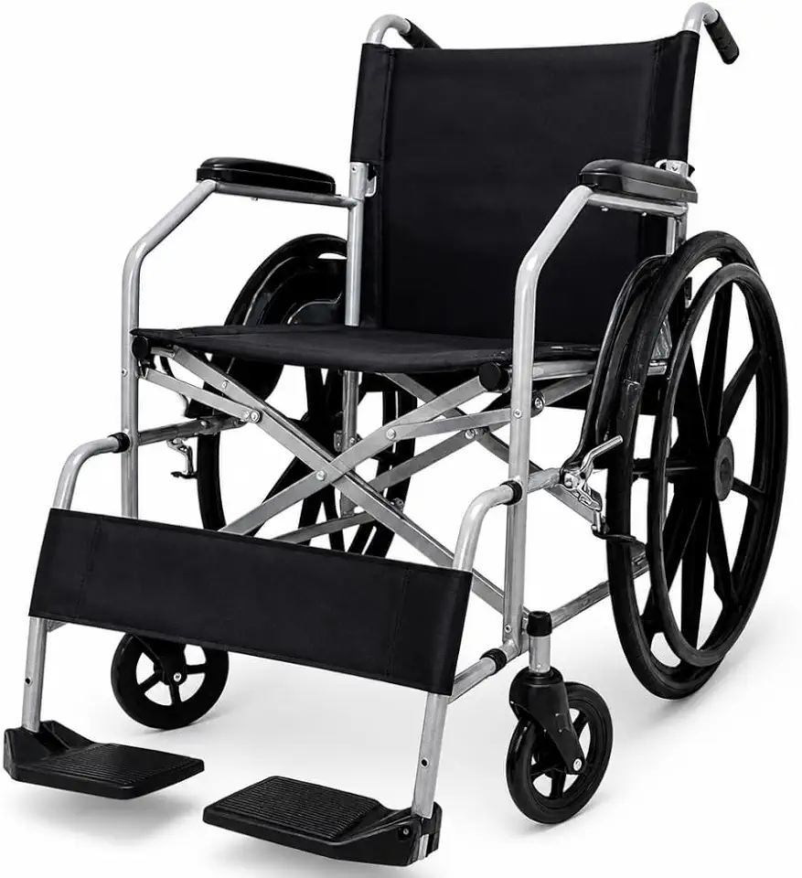 Cadeira de Rodas Dobrável Reforçada D100 em Aço, Suporta 110kg, Estrutura Resistente para Adulto, Mobilidade e Transporte, Uso Hospitalar e Doméstico