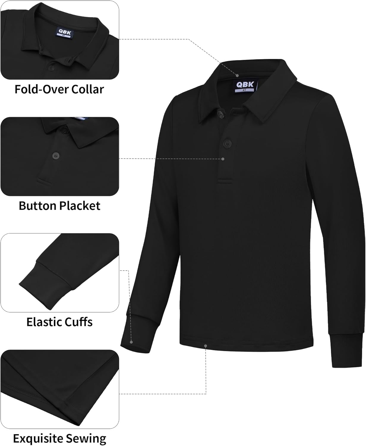 QBK Boys' Performance Polo Kids Collared Golf Shirts Long Sleeve School Uniform for 4T-16Y - Image 4