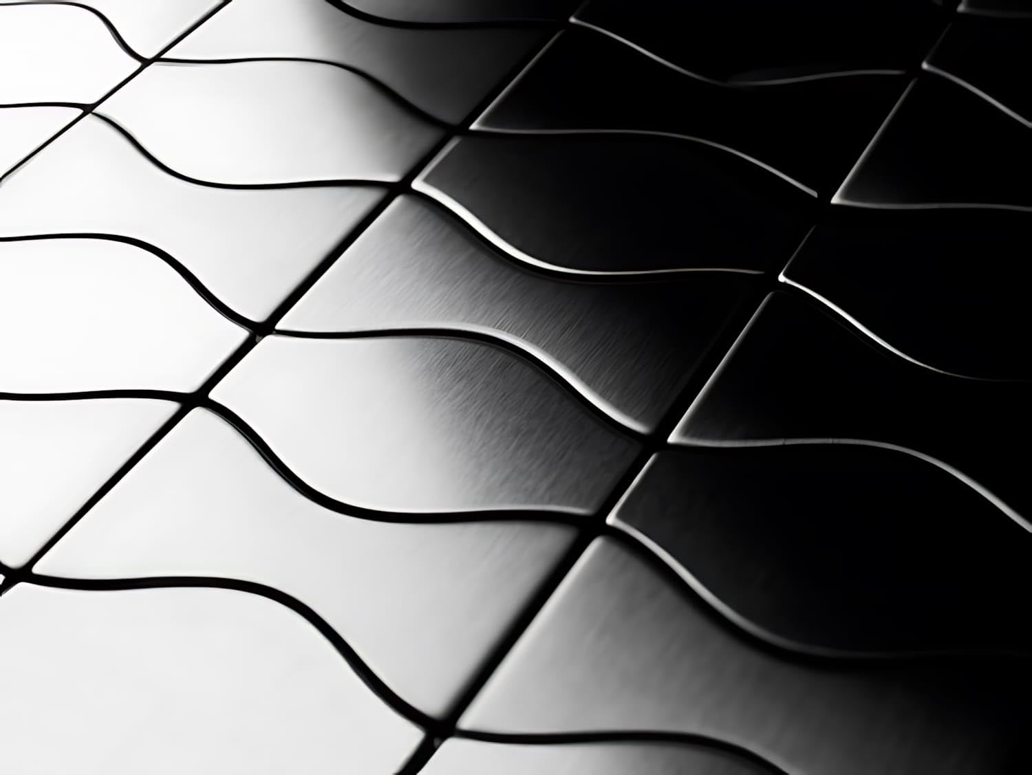 Mozaika płytka masywna metal stal szlachetna morska szczotkowana w kolorze szarym 1,6 mm grubości ALLOY Kismet & Karma-S-MB Designed by Karim Rashid 0,86 m2