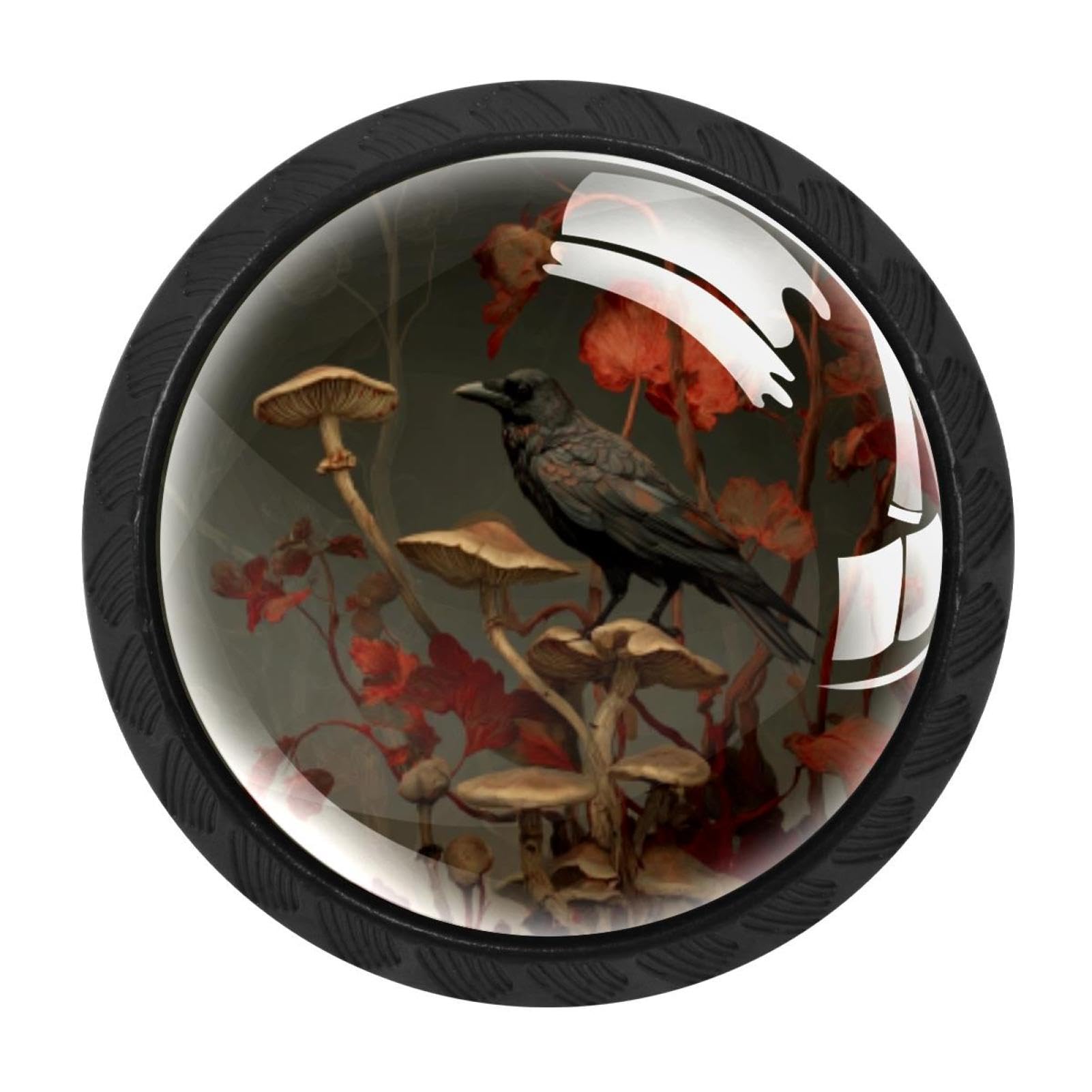 CHENZZZZ 4 pcs Crow Nature Mushroom Leaves (2) Cabinet Knobs Crystal Drawer Pulls for Kitchen, Bathroom Cabinet, Dresser and Cupboard