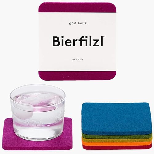Graf Lantz Bierfilzl 100% lana merina, absorbe la humedad, posavasos de fieltro absorbente, cuadrado, multicolor, juego de 6, arcoíris