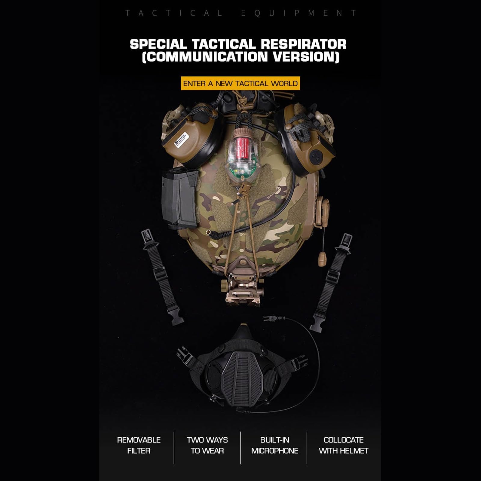 Respirador táctico SOTR de media cara con micrófono integrado y filtro reemplazable, máscara lista para comunicación para Airsoft