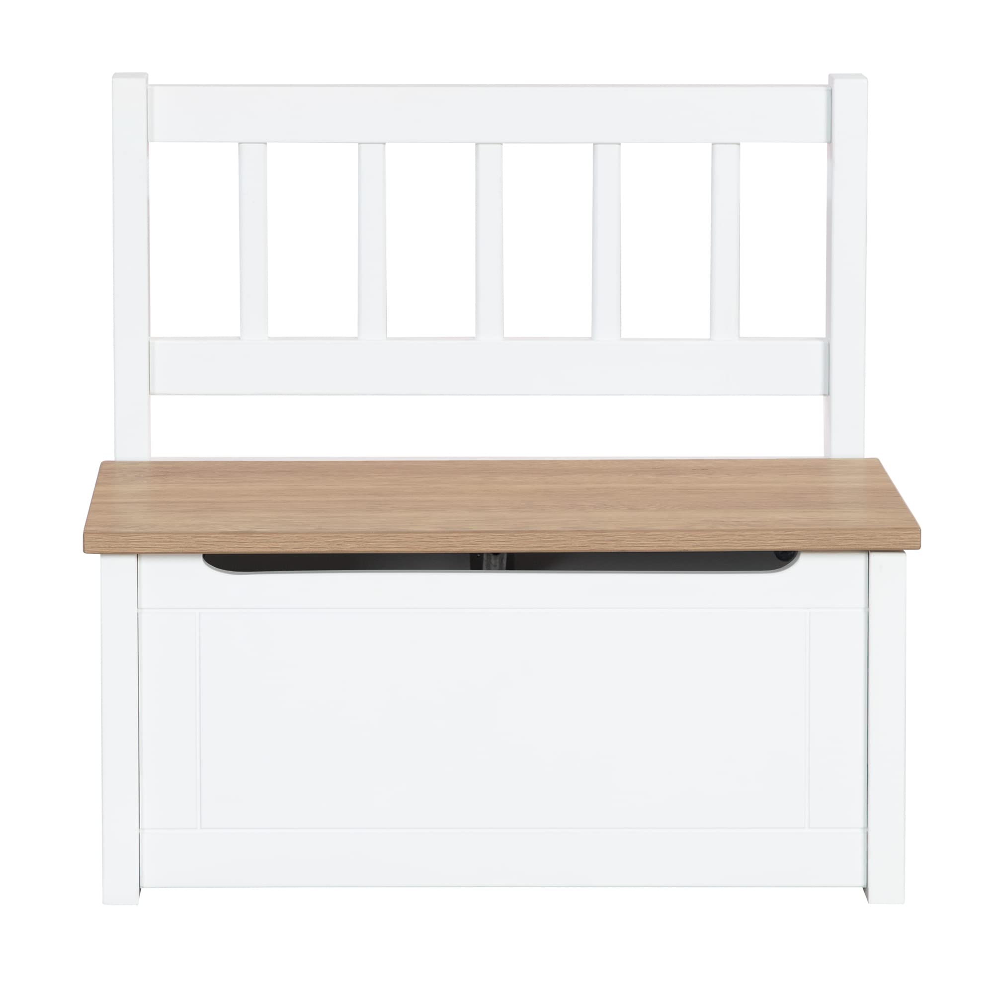 roba Banc-Coffre à Jouets Woody pour Enfant en Bois - Résistant aux Rayures - avec Charnière de Sécurité à Fermeture Douce - dès 18 Mois - Blanc/Aspect Bois