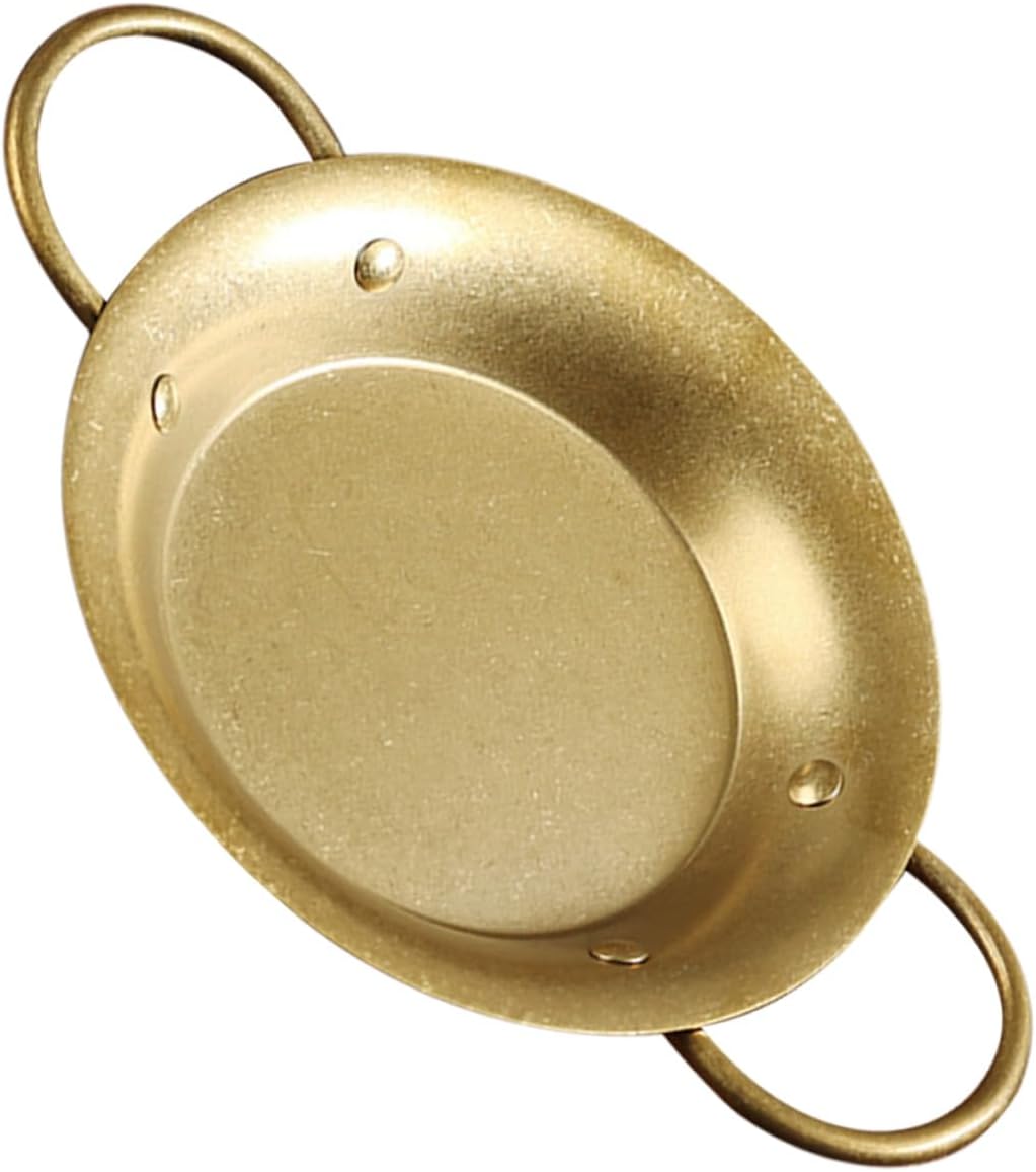 Stainless Steel Spanish Paella Pan 20.5cm round Flat Bottom Cookware with Double Handles for Home Cooking and Seafood Rice Steamer