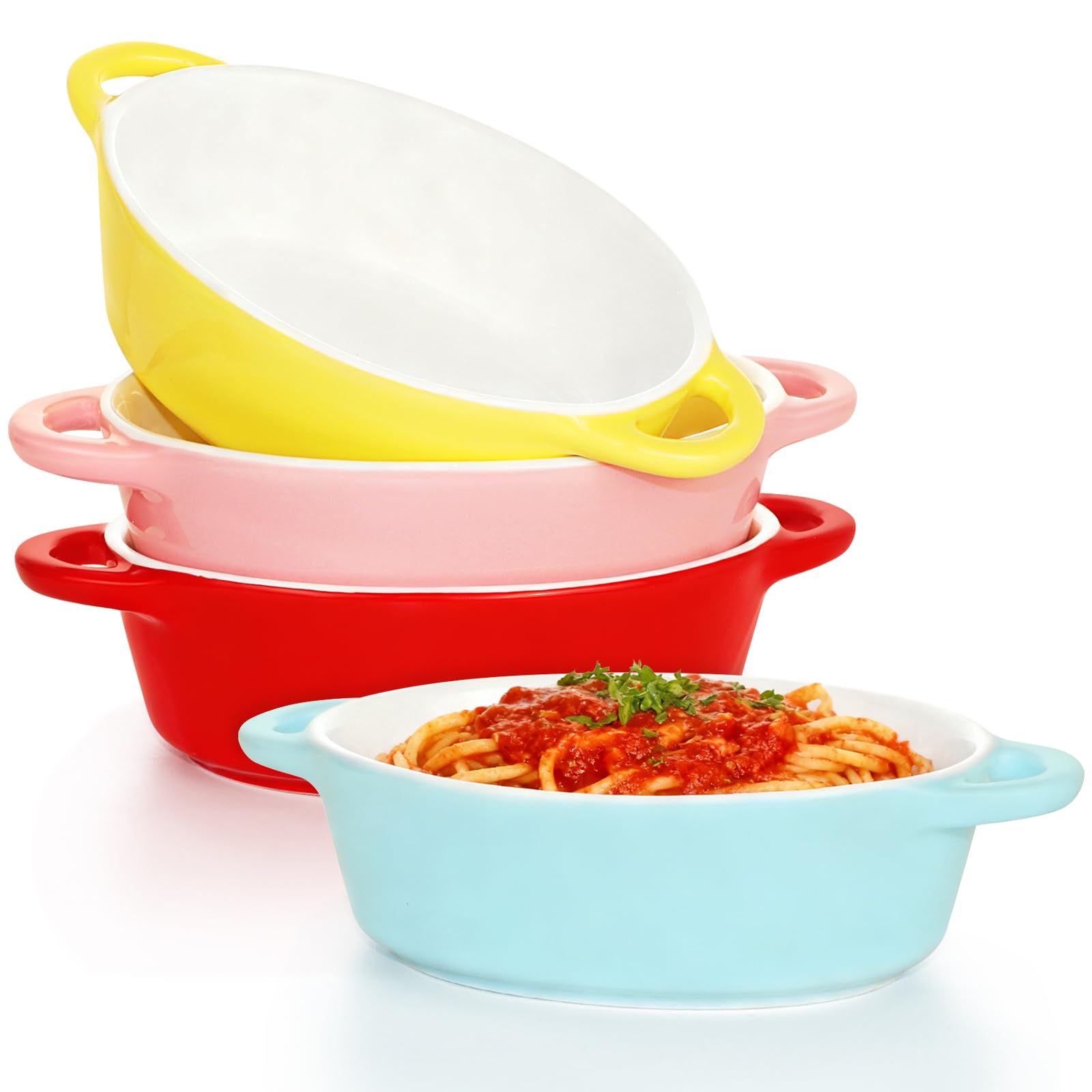 Ceramic Baking Dishes, 4PCS 300ml Small Pie Dish, Oval Bowls Set, Oven Safe