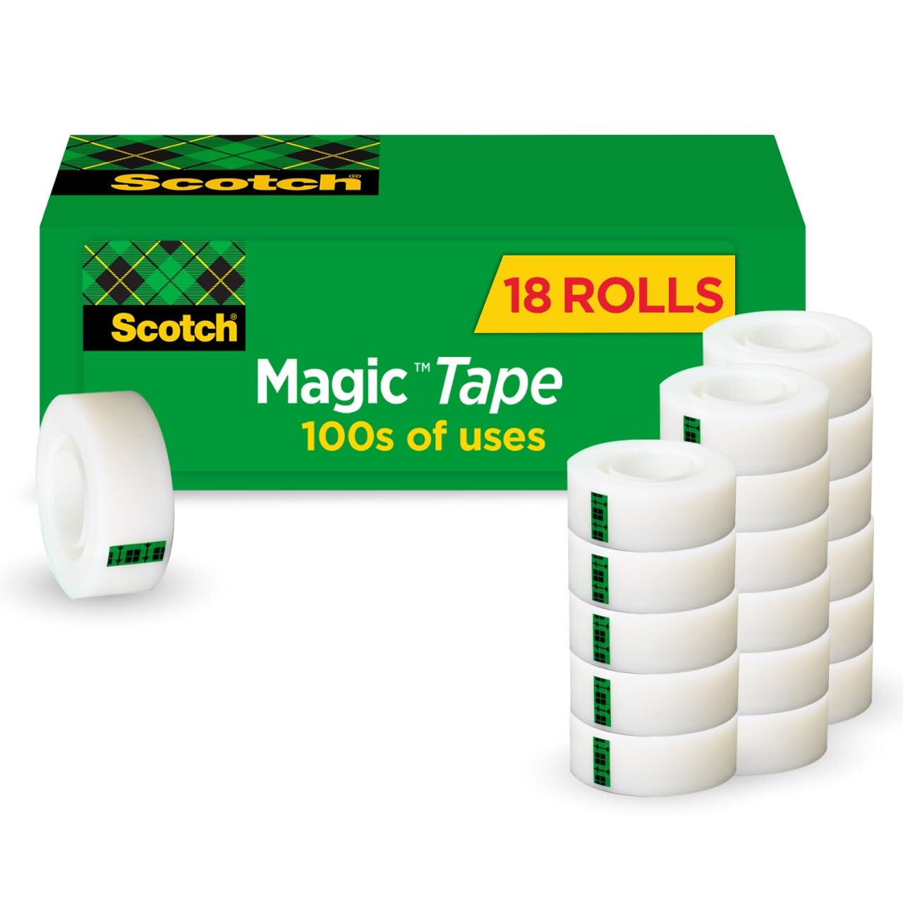 Scotch Magic Tape, Invisible, Repair Christmas Cards and Use as Holiday Gift Wrap Supplies for Christmas, 18 Tape Rolls