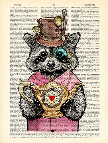 Raccoon Tea Time Print, Steampunk Animals in Top Hat Poster, Book Page Kitchen Wall Decor steampunk buy now online Raccoon Tea Time Print, Steampunk Animals in Top Hat Poster, Book Page Kitchen Wall Decor steampunk buy now online