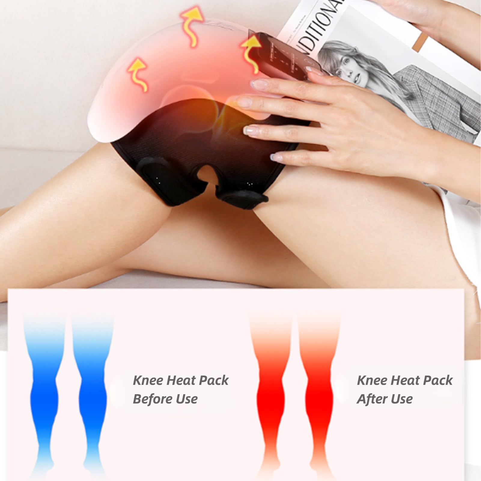Masajeador de Rodilla con Calefacción Inalámbrica, Masajeador de Rodilla con Calor y Vibración, 3 Niveles de Calefacción, Pantalla LED Recargable (1 Articulo)